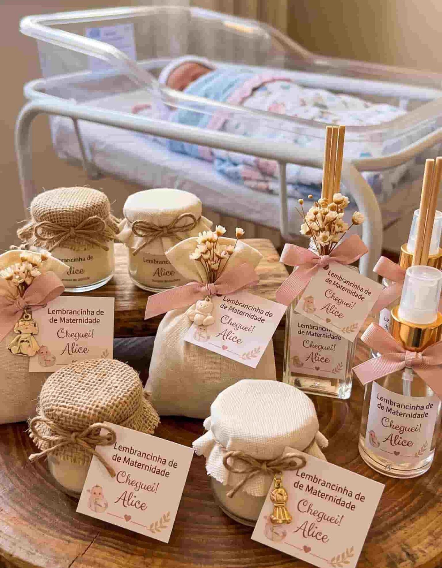 Lembrancinhas presonalizadas aromáticas para maternidade, nascimento de um bebê